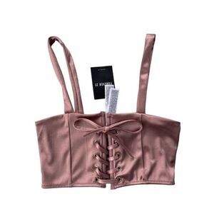 0335‎ Forever 21 Blush Pink Sateen Cropped Top Blouse